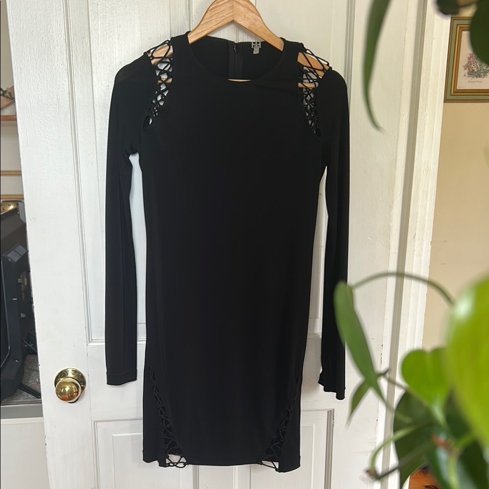 Haute Hippie Black Embellished Long Sleeve Sheath Dress